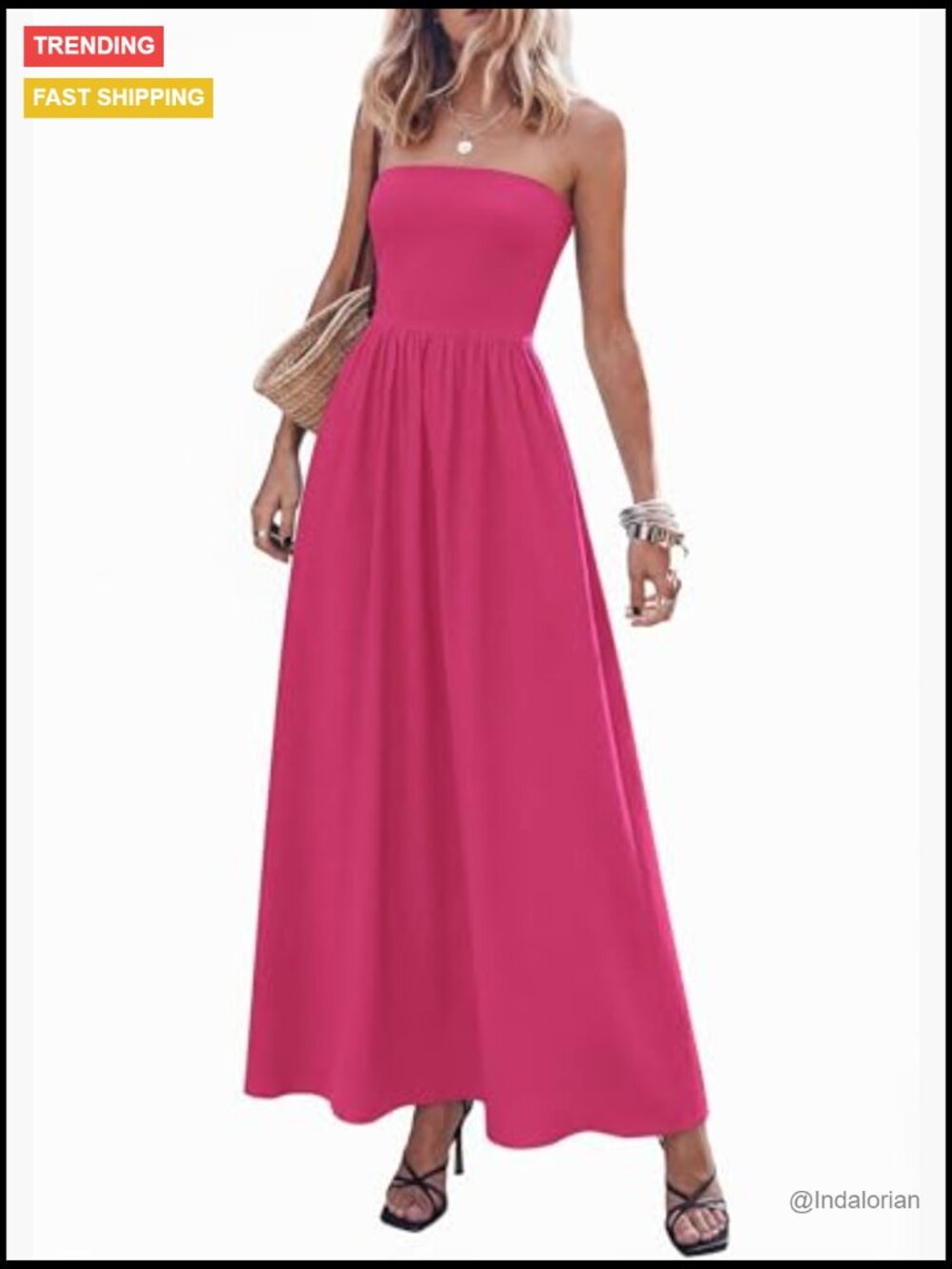 Strapless Maxi Dress with Pockets Flowy A-Line Summer Dress - Picture 4 of 7